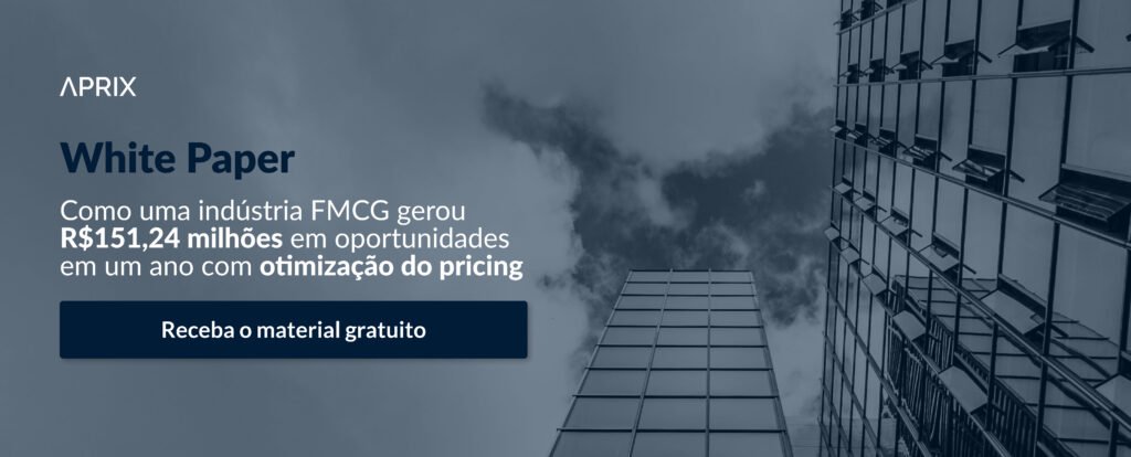 Sobre uma foto em preto e branco que retrata um prédio espelhado, se lê "White paper: Como uma indústria FMGC gerou R$ 151,24 milhões em oportunidades em um ano com otimização do pricing. Clique e receba o material gratuito"