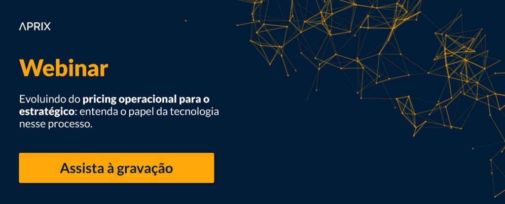 Em um banner azul, com letras brancas e amarelas, se lê: assista o webinar "Evoluindo do pricing operacional ao estratégico: entenda o papel da tecnologia nesse processo." Clique e acesse a gravação.